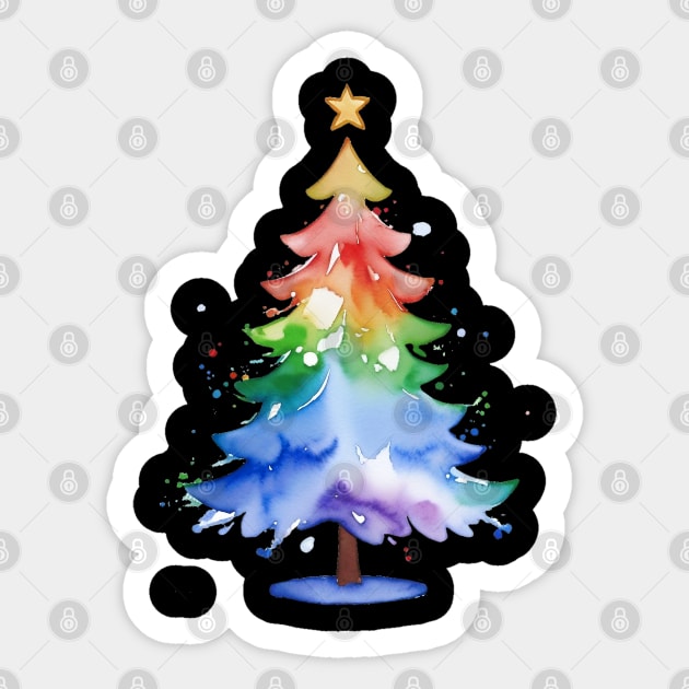 Gradient Watercolor Rainbow Christmas Tree Gay Pride T-Shirt Sticker by Gold Dust Publishing